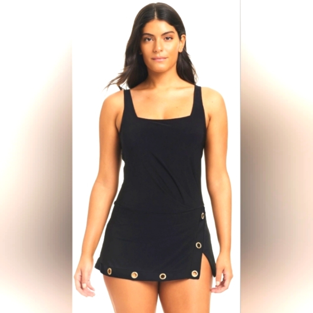 Beyond Control Square Neck Grommet Swim Dress